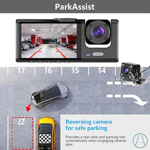 🎥 Camera Auto Kialloy cu 3 Canale – Inregistrare 1080P Fata + Interior + Spate, Senzor G, Parcare 24H si Vedere Nocturna Mix Mart