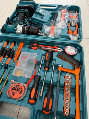 Kit multifunctional de scule electrice: bormasina, autofiletanta cu percutie,2 baterii si o gama larga de accesorii Mix Mart