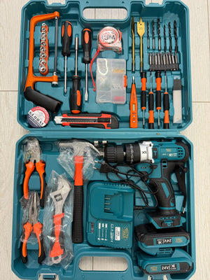 Kit multifunctional de scule electrice: bormasina, autofiletanta cu percutie,2 baterii si o gama larga de accesorii Mix Mart