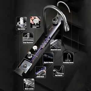 Chiuveta Multifunctionala cu 2 Cascade si Afisaj Digital - Negru Grafit 750x460mm MixMart