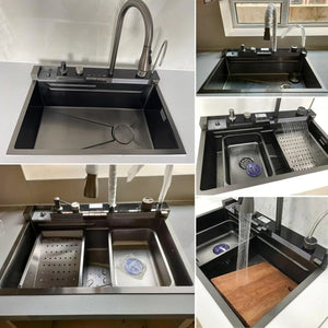 Chiuveta Multifunctionala cu 2 Cascade si Afisaj Digital - Negru Grafit 750x460mm MixMart