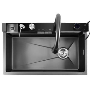 Chiuveta Multifunctionala cu 2 Cascade si Afisaj Digital - Negru Grafit 750x460mm MixMart