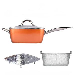 Set Tigaie Multifunctionala 5 Piese Non-Aderenta Patrata Cupru – Gateste Rapid si Sanatos MixMart