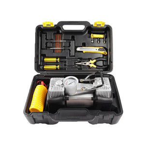 🚗 Kit pentru Pana + Compresor 12V cu 2 Cilindri si 7 Accesorii | Putere Mare, Umflare Rapida si Solutie Completa pentru Orice Drum 🔧💨 Mix Mart