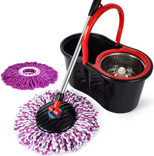 Set Mop Magic rotativ 360° cu cuvă inox ,coada telescopica,4rezerve microfibra Mix Mart