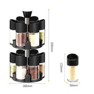 Set 12 Recipiente pentru Condimente cu Suport Rotativ pe 2 Etaje – Organizare Elegantă MixMart