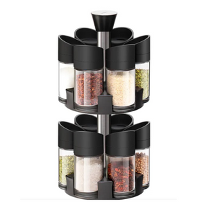 Set 12 Recipiente pentru Condimente cu Suport Rotativ pe 2 Etaje – Organizare Elegantă MixMart