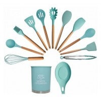 👩🍳 Set 13 Ustensile de Gatit din Silicon cu Maner din Bambus – Rezistente la Temperaturi Ridicate, Igienice si Perfecte pentru Orice Bucatarie 🍲✨ Mix Mart
