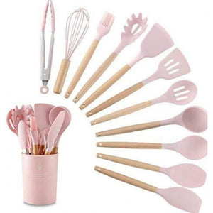 👩🍳 Set 13 Ustensile de Gatit din Silicon cu Maner din Bambus – Rezistente la Temperaturi Ridicate, Igienice si Perfecte pentru Orice Bucatarie 🍲✨ Mix Mart