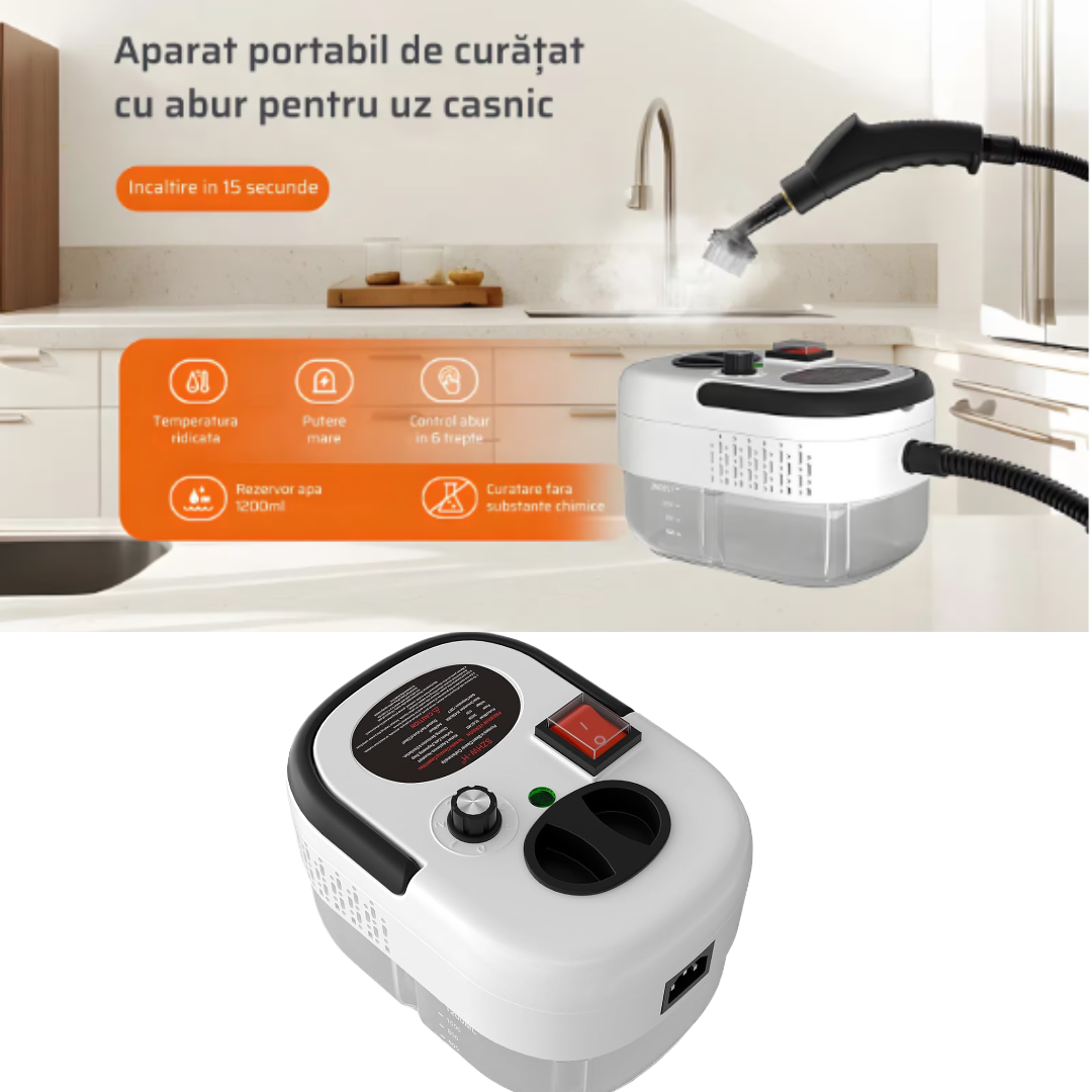 Aparat Profesional de Curatare cu Abur 2500W, 105°C, Reglaj 6 Trepte, Degresare si Dezinfectare Rapida Mix Mart