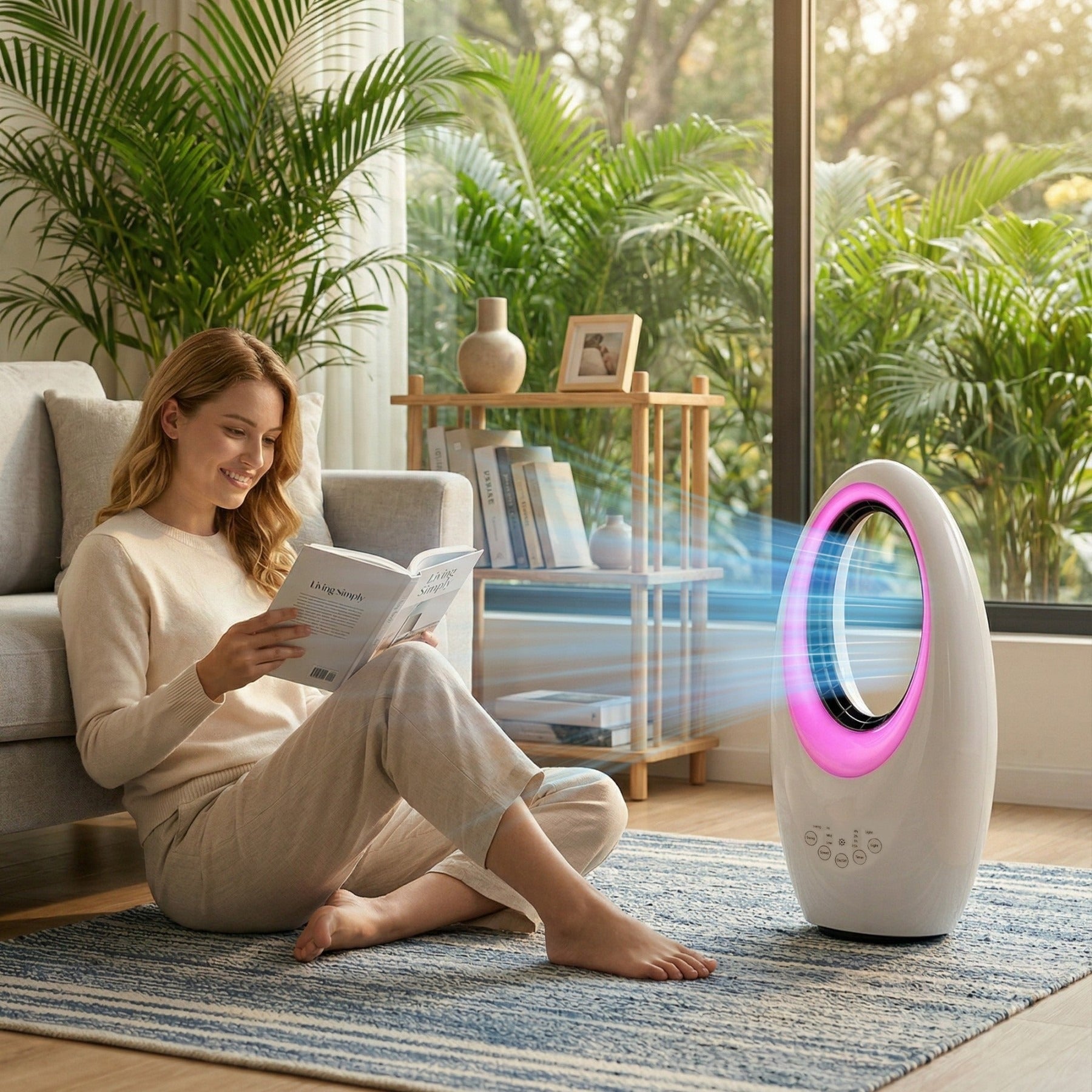 Ventilator pentru Birou Fără Palete, 60W, Silențios, Telecomandă, LED 4 Culori Mix Mart