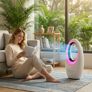 Ventilator pentru Birou Fără Palete, 60W, Silențios, Telecomandă, LED 4 Culori Mix Mart