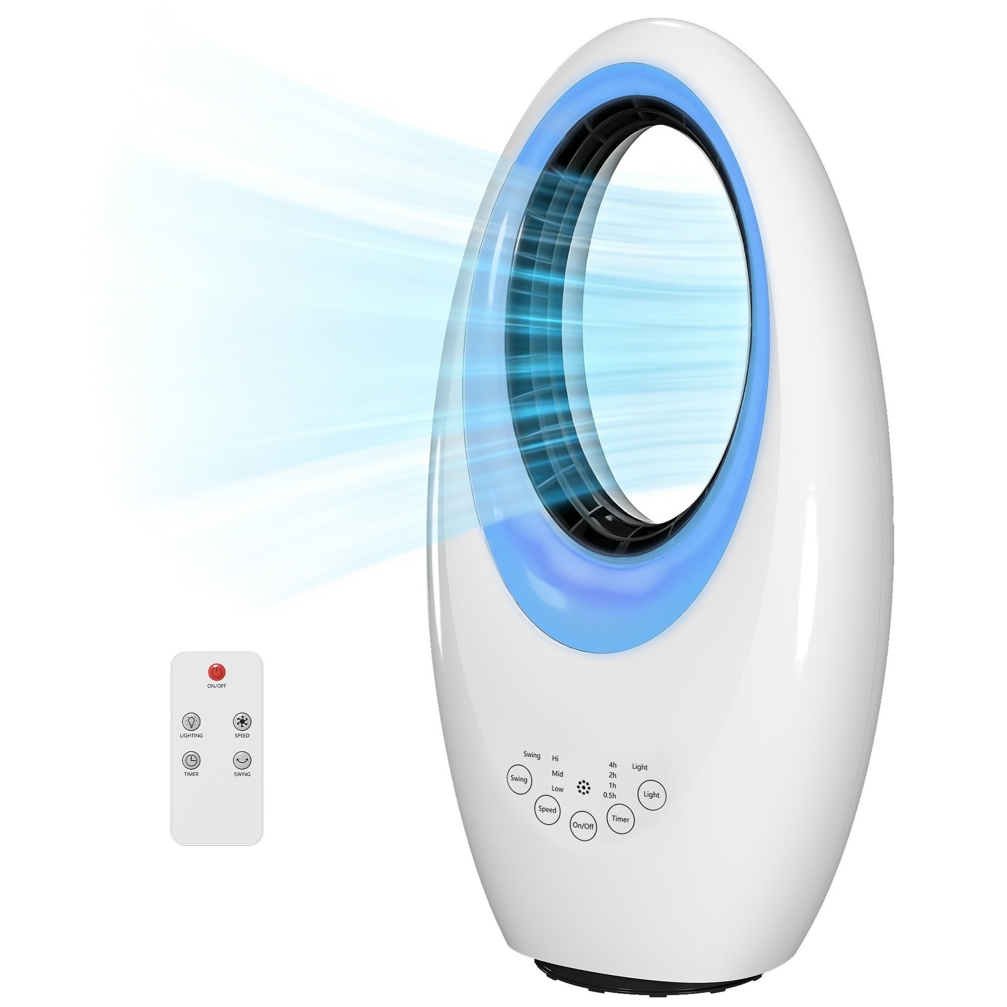 Ventilator pentru Birou Fără Palete, 60W, Silențios, Telecomandă, LED 4 Culori Mix Mart