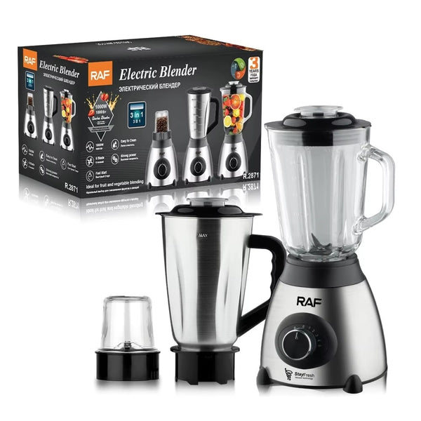 Blender Electric 3 în 1 RAF R-2871 – 1000W, 1.5L, Sticlă + Inox Mix Mart