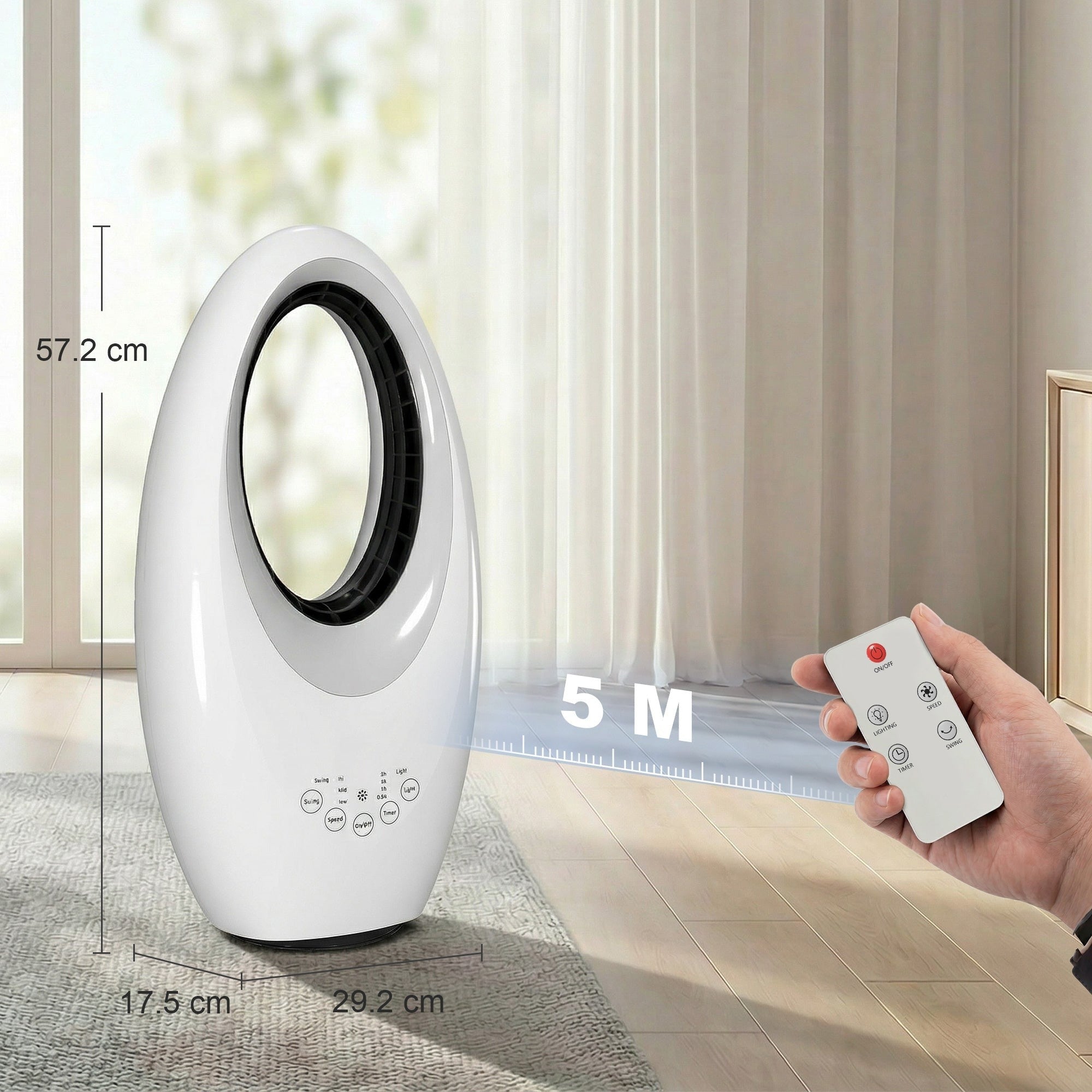 Ventilator pentru Birou Fără Palete, 60W, Silențios, Telecomandă, LED 4 Culori Mix Mart