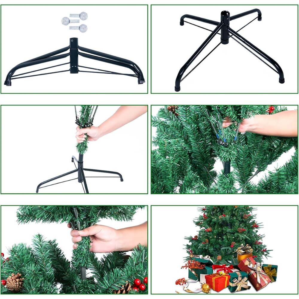 🎄 Brad Artificial 180 cm – Set Complet cu LED, Globuri și Suport Metalic