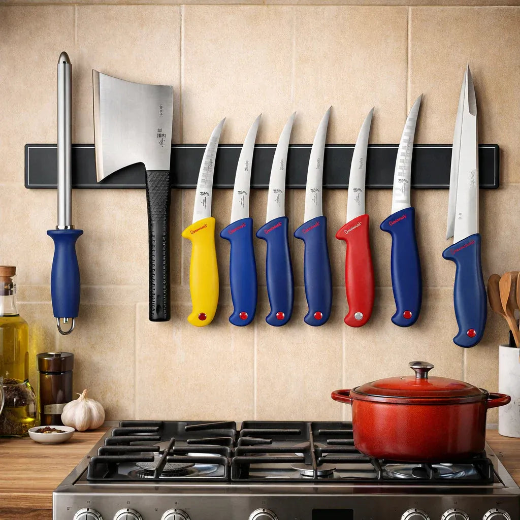Set Profesional Macelarie 8 Piese – 6 Cutite, Satar pentru Oase si Masat Magnetic Mix Mart