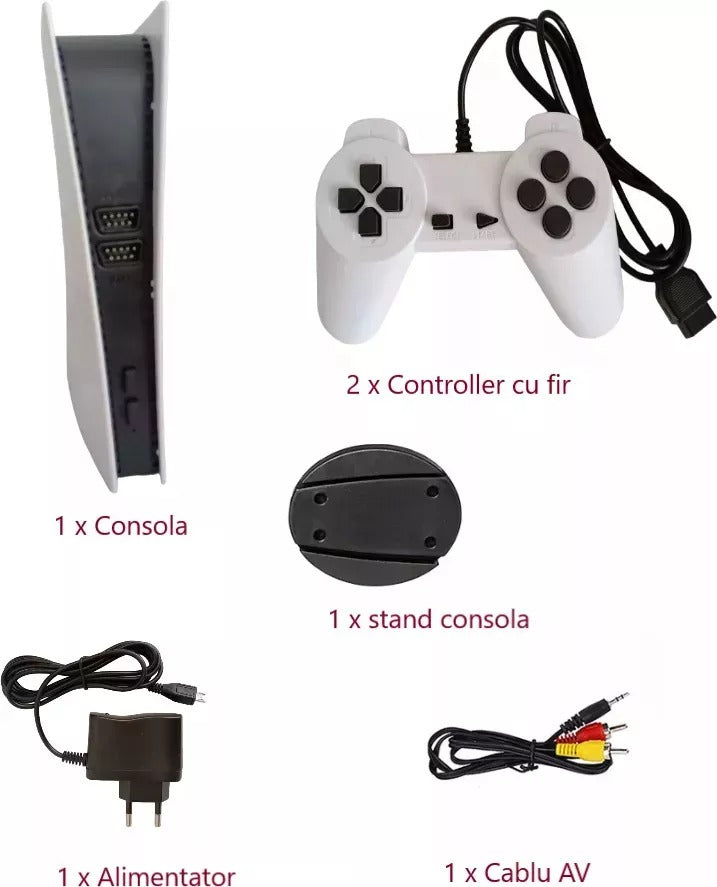 Consolă jocuri retro Game Station 5 – 2000 jocuri, 2 controllere Mix Mart