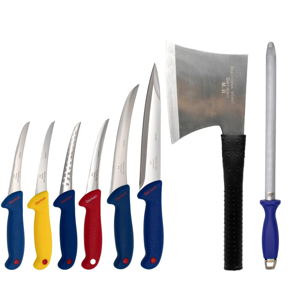 Set Profesional Macelarie 8 Piese – 6 Cutite, Satar pentru Oase si Masat Magnetic Mix Mart