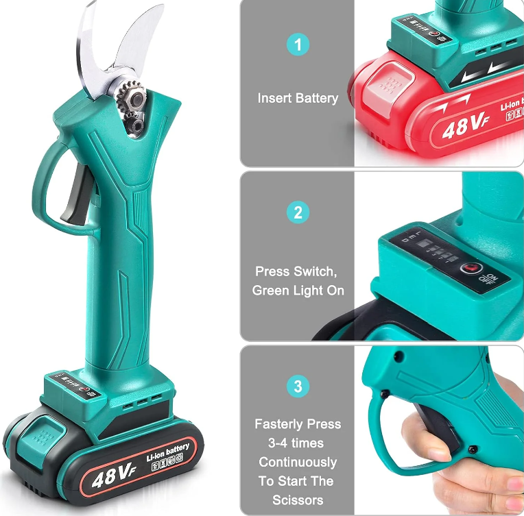 Foarfecă electrică pentru viță de vie și crengi – 2 acumulatori 48V, putere și precizie Mix Mart