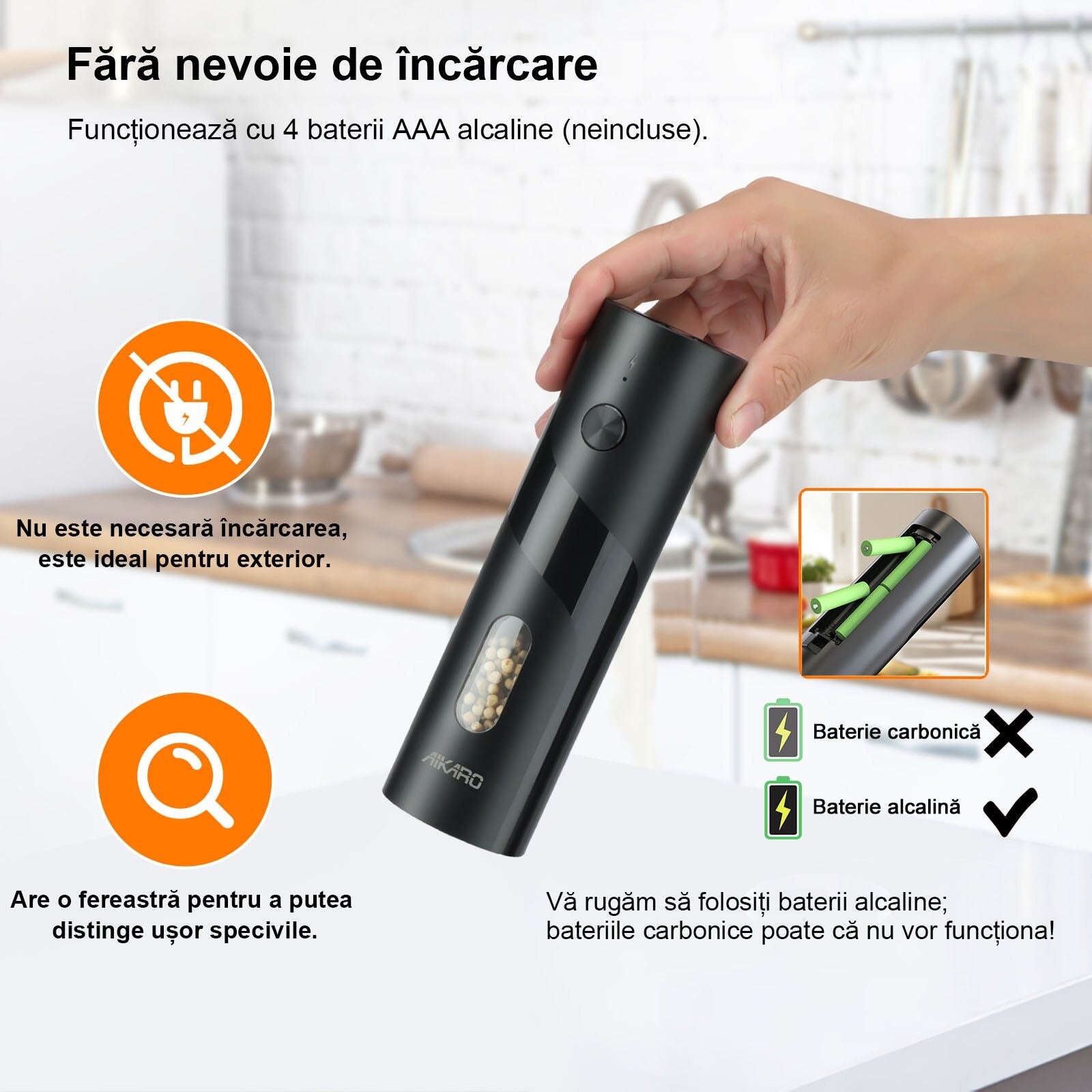 Râșniță electrică pentru sare și piper Mix Mart