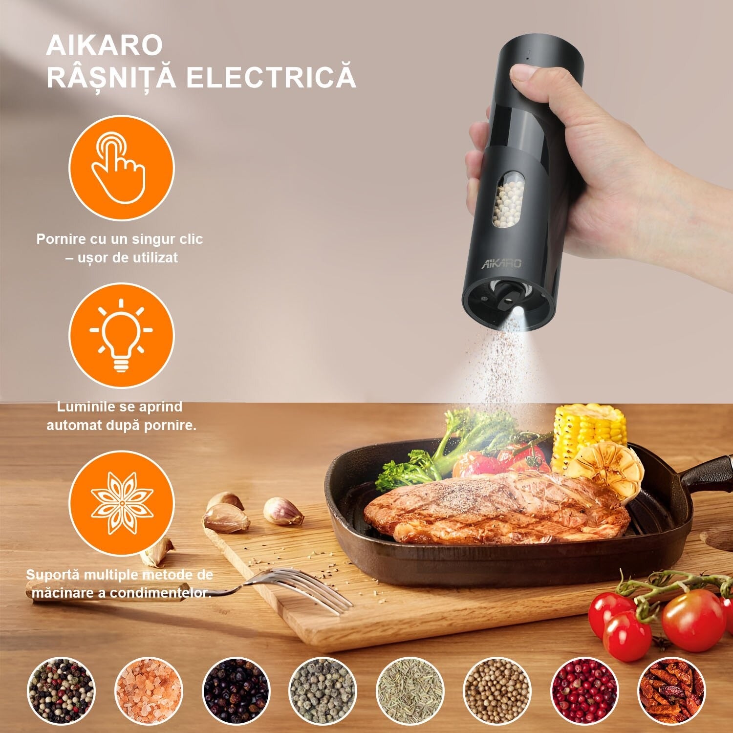 Râșniță electrică pentru sare și piper Mix Mart