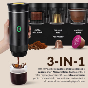 Espressor portabil 3 în 1 – capsule & cafea măcinată, USB, 20 Bar, 60 ml Mix Mart