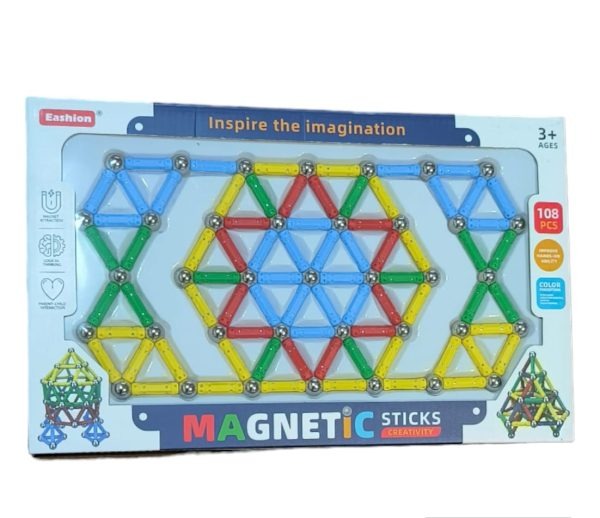 Joc Creativ pentru Copii Magnastix – 108 Piese Magnetice, Construcții 3D și Dezvoltare prin Joacă