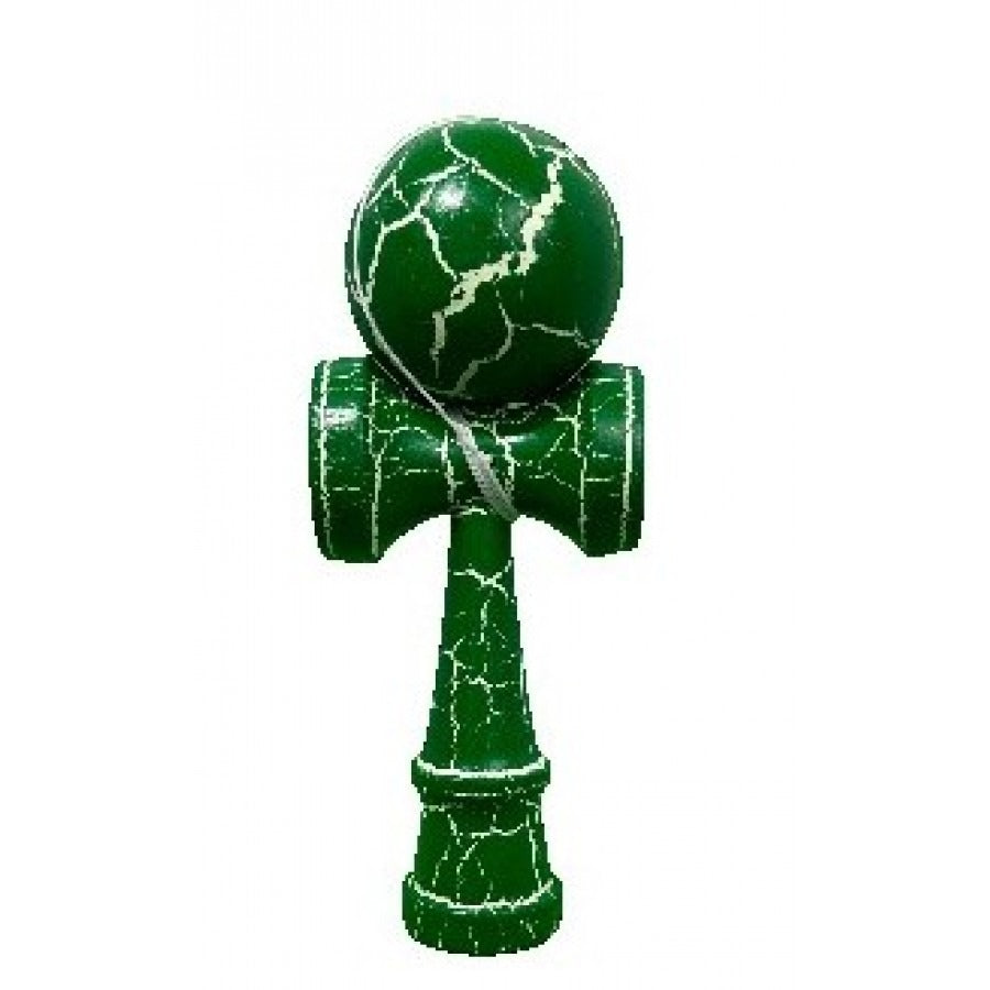 Kendama Crack din Lemn – 18 cm, Bilă 6 cm, Model Crăpat Verde-Alb – Jucărie Clasică pentru Coordonare și Distracție