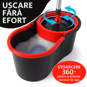 Set Mop Magic rotativ 360° cu cuvă inox ,coada telescopica,4rezerve microfibra Mix Mart