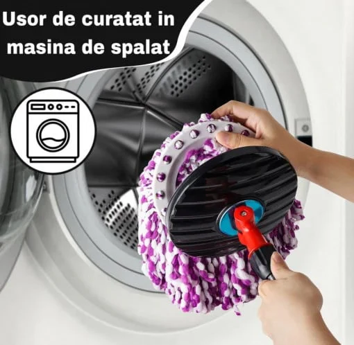 Set Mop Magic rotativ 360° cu cuvă inox ,coada telescopica,4rezerve microfibra Mix Mart