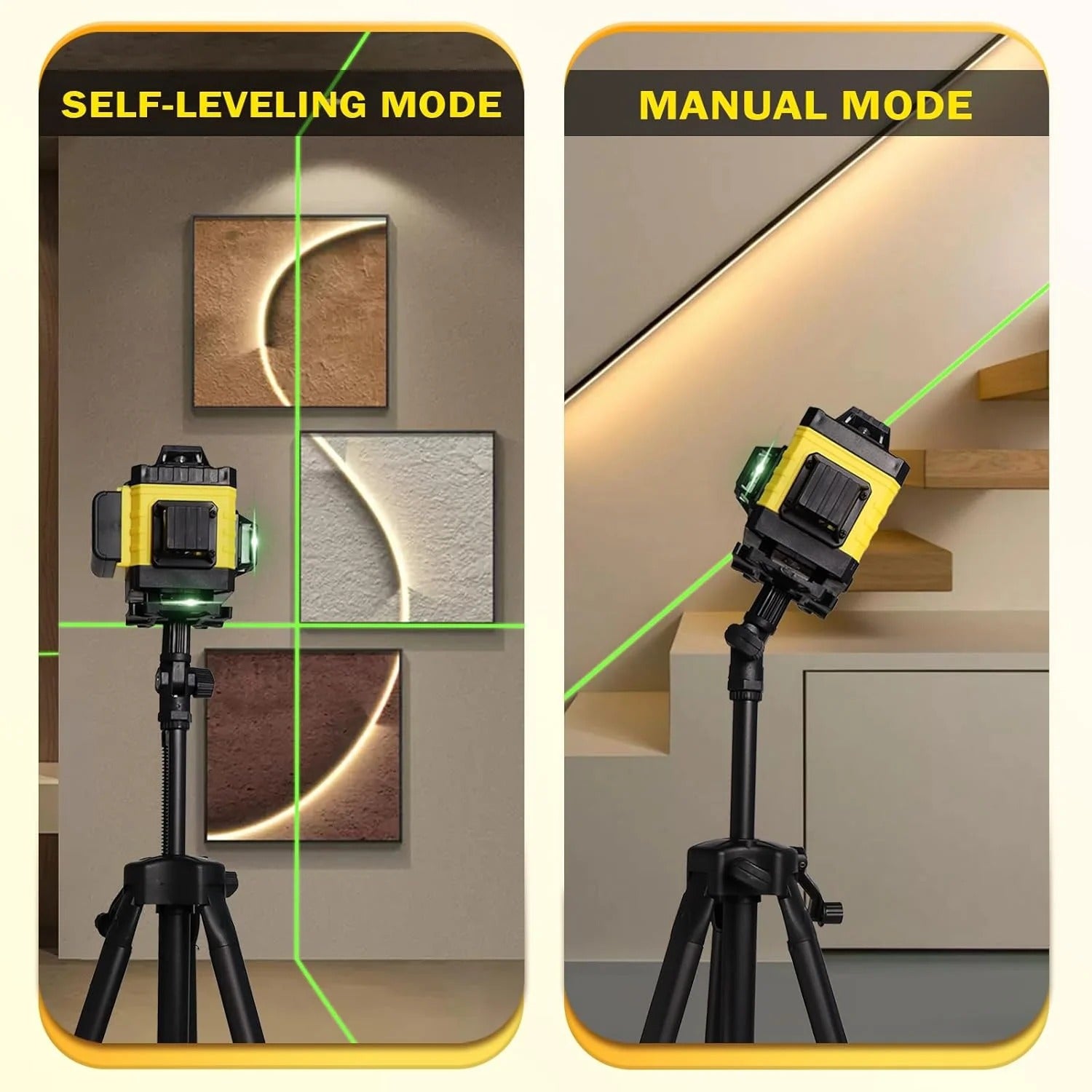 Nivelă Laser 4D cu 16 Linii, Autonivelare, Telecomandă, Lumină Verde, Trepied 150 cm și Platformă de Ridicare Mix Mart