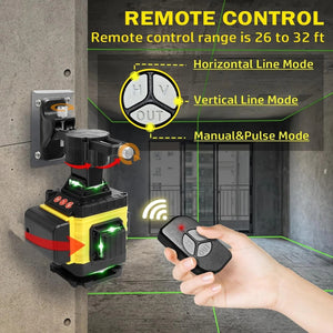 Nivelă Laser 4D cu 16 Linii, Autonivelare, Telecomandă, Lumină Verde, Trepied 150 cm și Platformă de Ridicare Mix Mart
