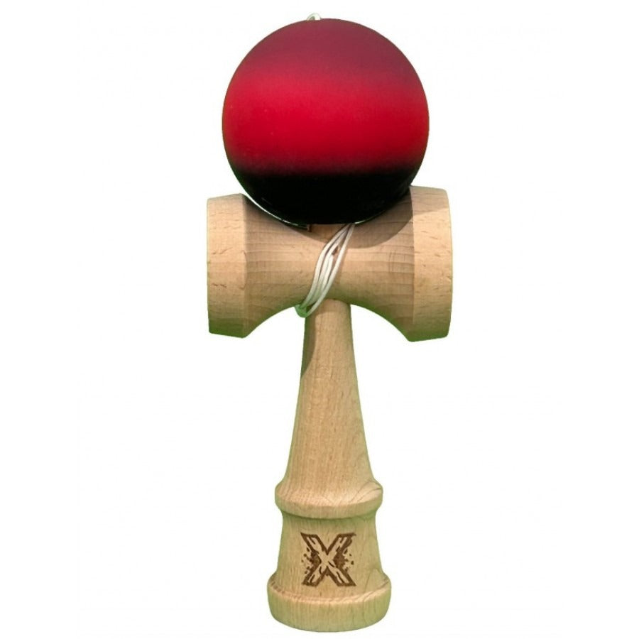 Kendama X Profesională din Lemn – Bilă Cauciucată Gradient Mov-Roșu-Negru – Stabilitate, Precizie și Performanță pentru Toate Nivelurile