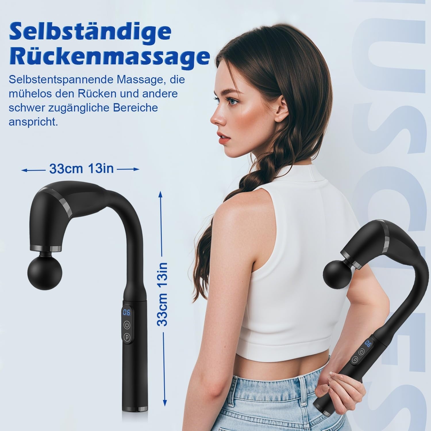 Pistol de masaj fascial cu mâner lung U-Shape – 6 viteze, 4 capete Mix Mart