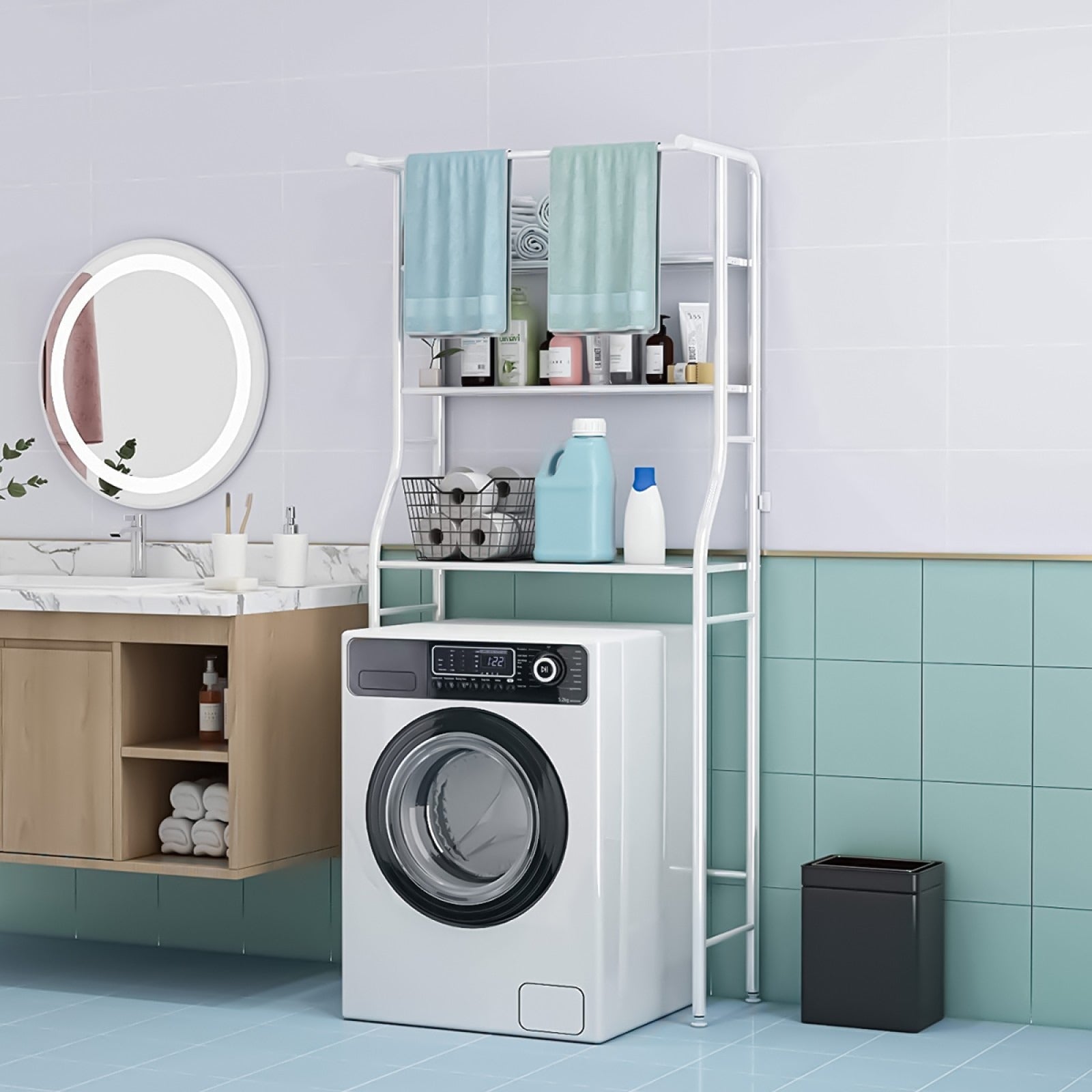 Raft de baie cu 3 polițe deasupra mașinii de spălat