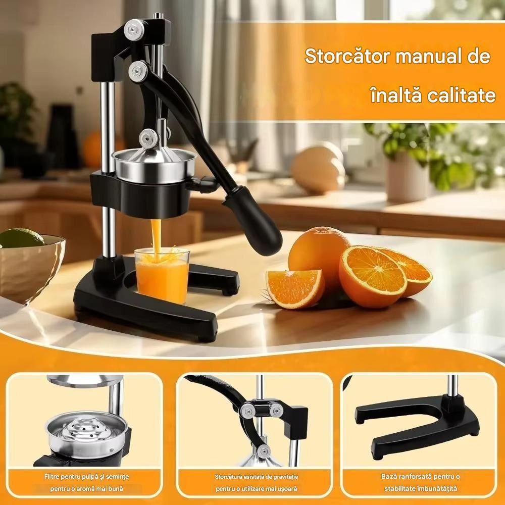 Storcător Manual pentru Citrice din Oțel Inoxidabil – Randament Ridicat peste 98%, Presare Rapidă în 10 Secunde, Bază Antiderapantă și Capacitate 300 ml