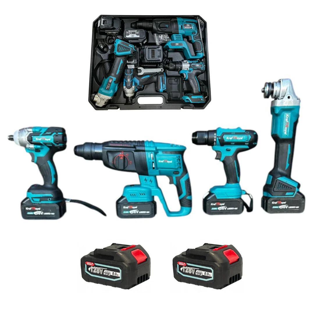 Trusă electrica scule – autofiletantă, flex, rotopercutor și mașină cu impact, 2 acumulatori