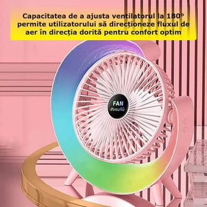 Mini Ventilator Portabil pentru Birou cu LED RGB, Alimentare USB, 3 Viteze Mix Mart